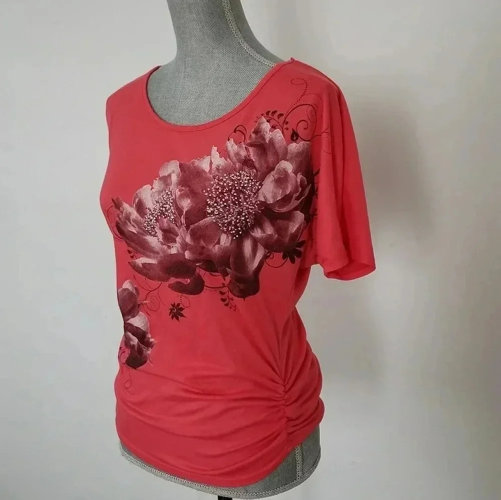 Women's Pink Floral Shirt Top S Small